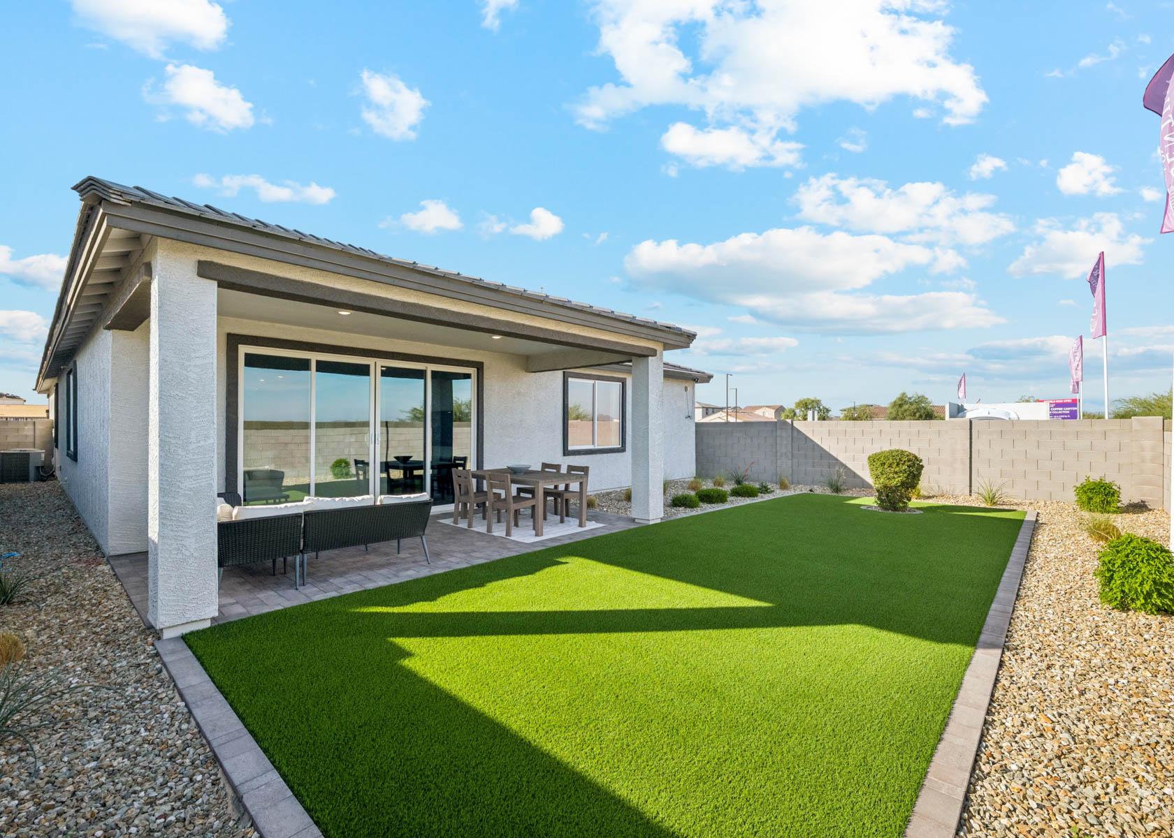 A house with a lawn.