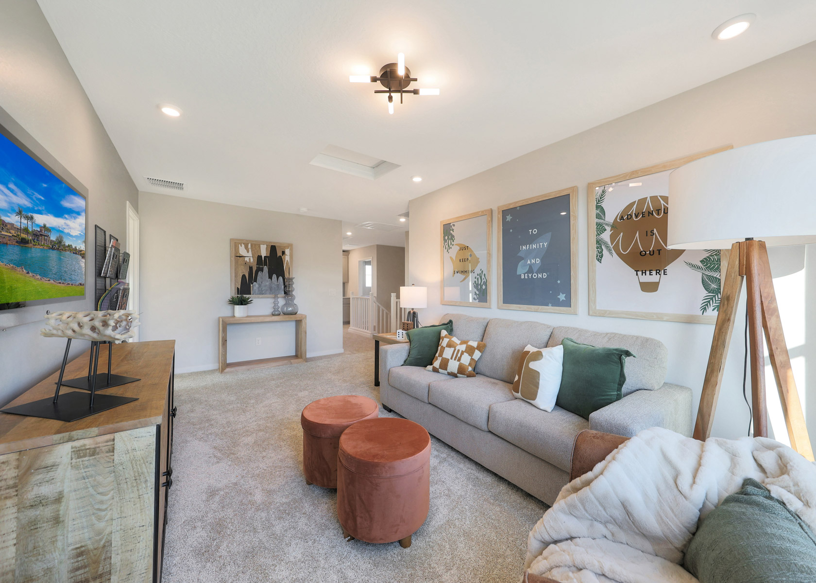 A living room with a couch and a coffee table.