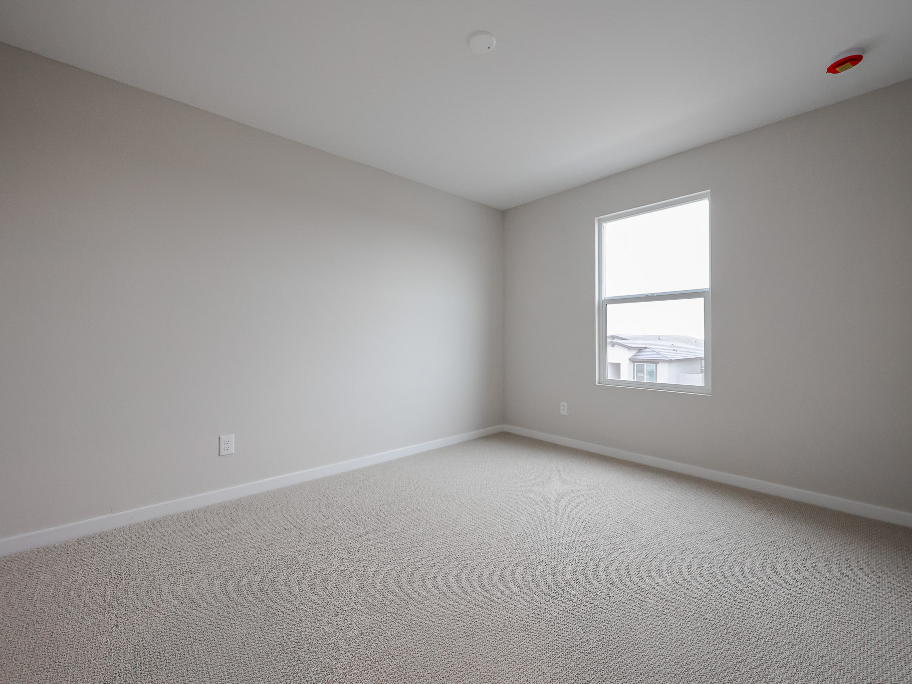 A room with a carpet and a window.