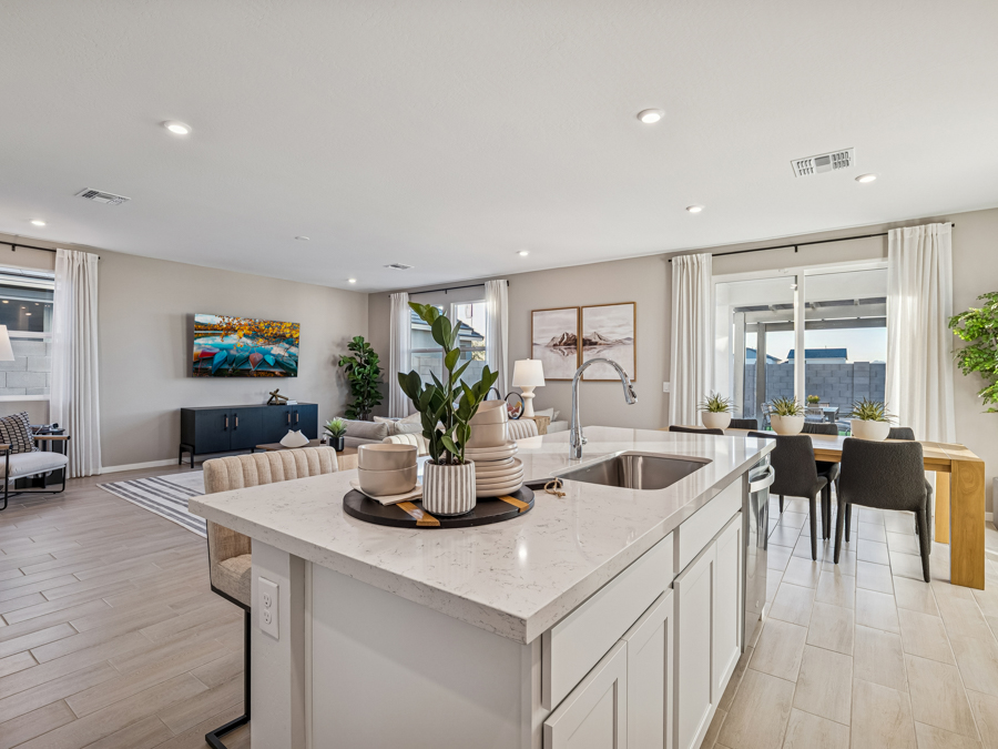 A kitchen with a large island.