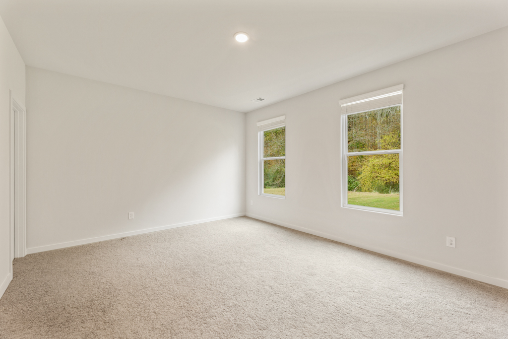 A room with windows and a carpet.