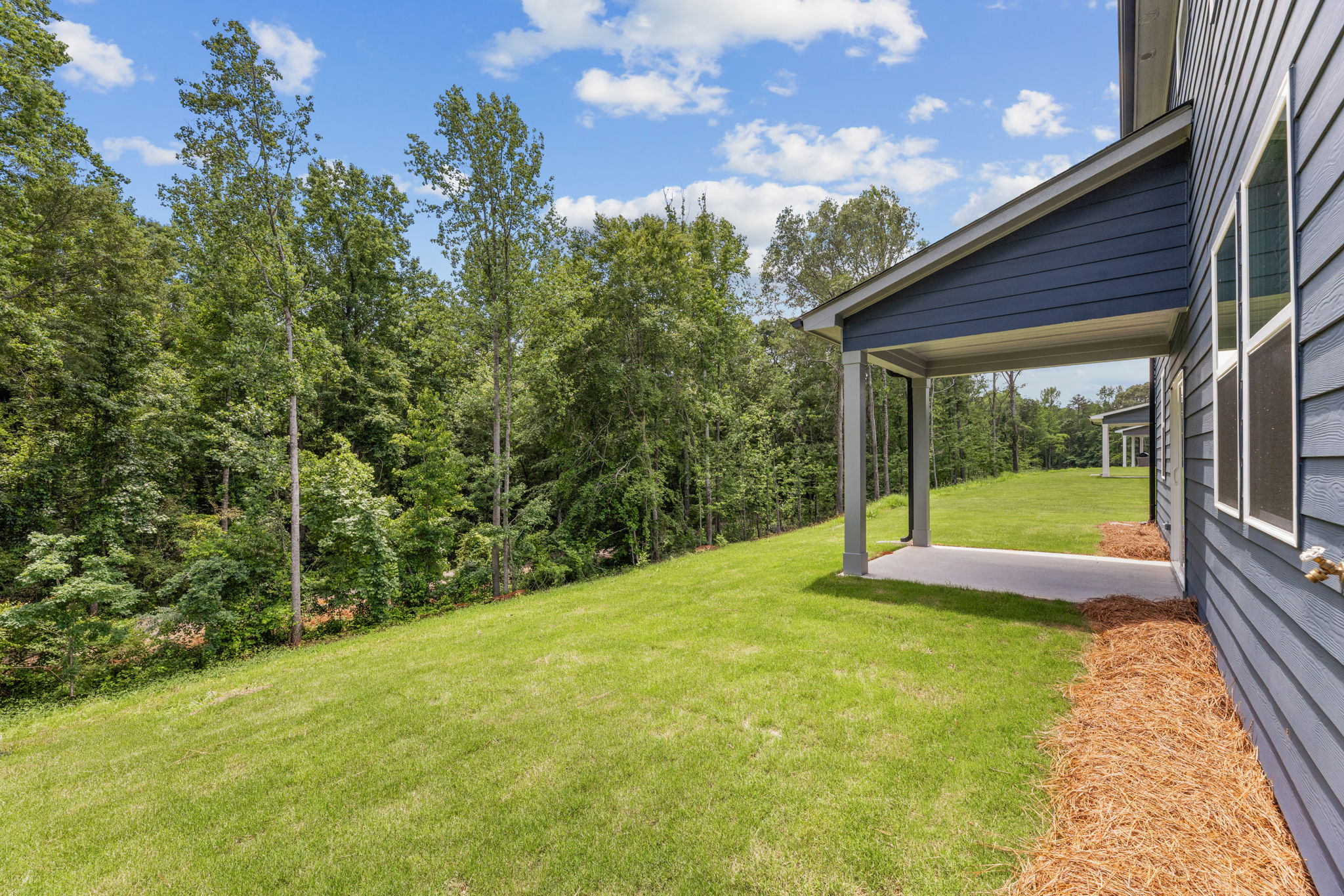 A house with a lawn and trees.