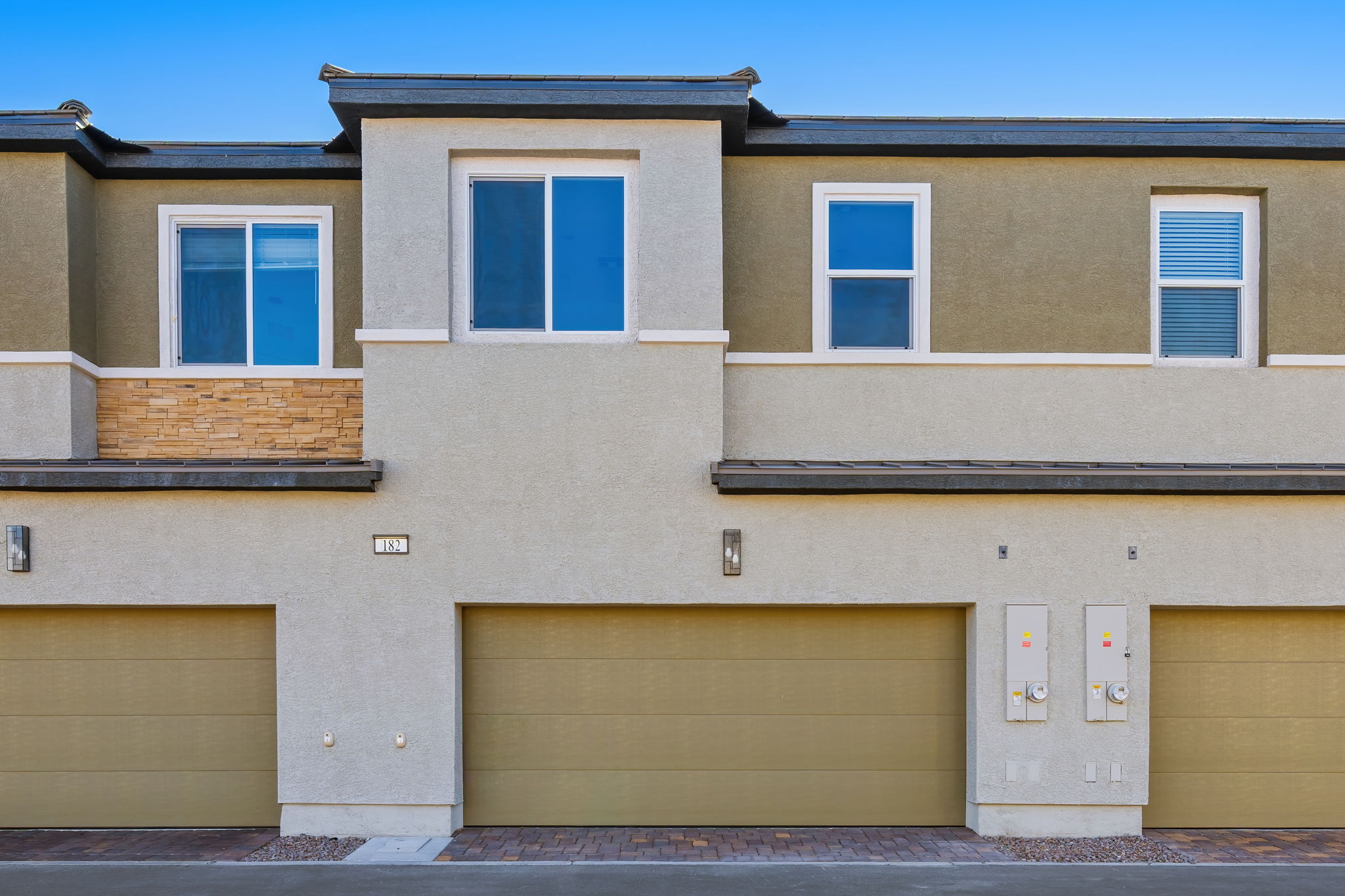 A building with a garage.