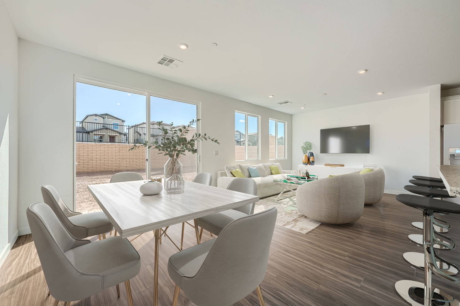A living room with a large window.