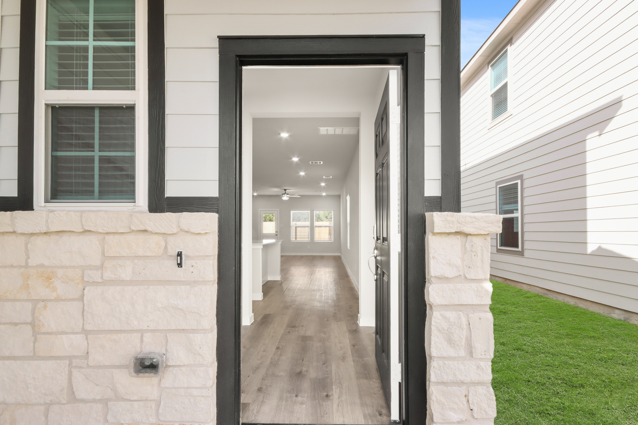 A building with a glass door.