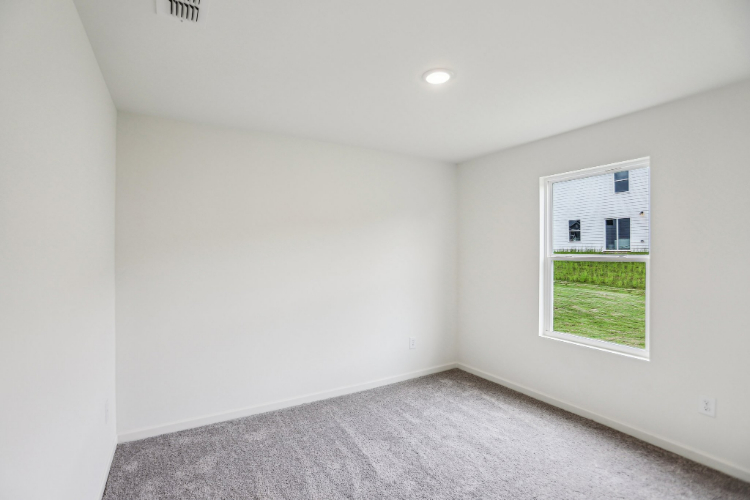 A room with a carpet and a window.