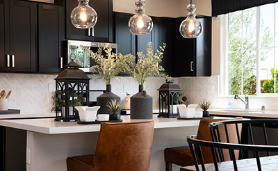 A kitchen with a large island.